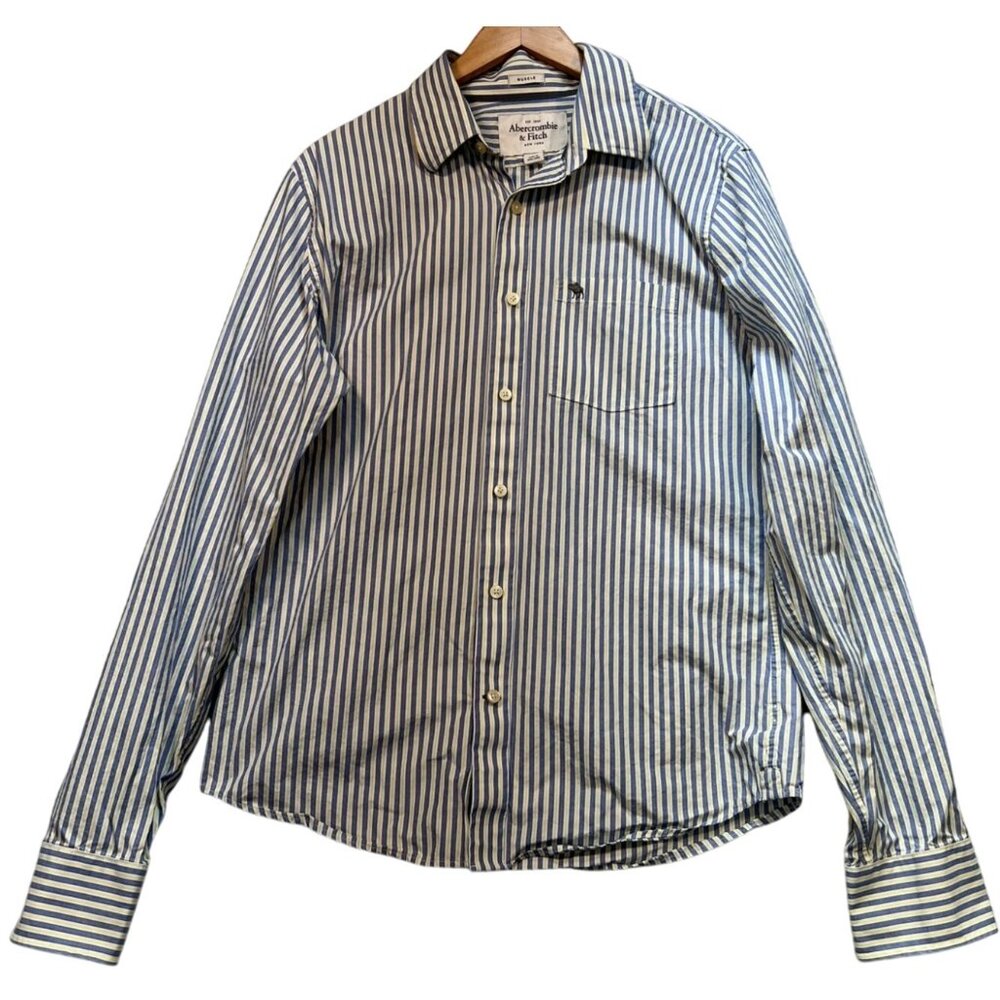 Abercrombie & Fitch Men's Button Up Shirt Size XXL Blue White Yellow Stripe